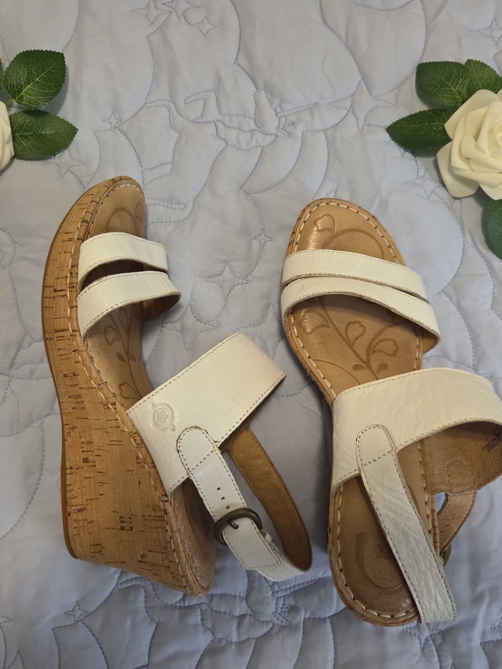 Born White Leather Wedge Sandals